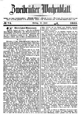 Zweibrücker Wochenblatt Freitag 22. Juni 1855