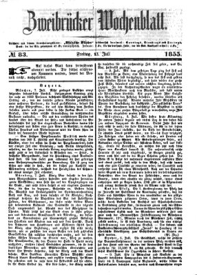 Zweibrücker Wochenblatt Freitag 13. Juli 1855