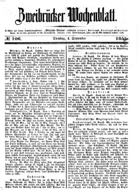 Zweibrücker Wochenblatt Dienstag 4. September 1855