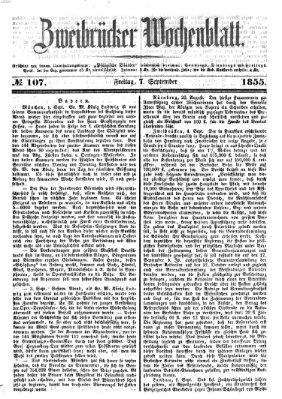 Zweibrücker Wochenblatt Freitag 7. September 1855