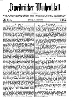 Zweibrücker Wochenblatt Freitag 7. Dezember 1855