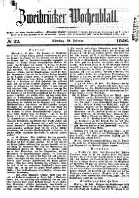 Zweibrücker Wochenblatt Dienstag 19. Februar 1856
