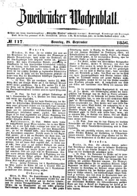 Zweibrücker Wochenblatt Sonntag 28. September 1856