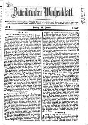 Zweibrücker Wochenblatt Freitag 16. Januar 1857