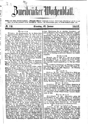 Zweibrücker Wochenblatt Dienstag 27. Januar 1857