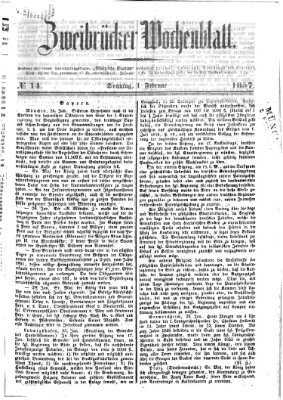 Zweibrücker Wochenblatt Sonntag 1. Februar 1857