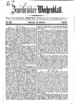 Zweibrücker Wochenblatt Sonntag 15. Februar 1857