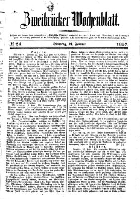 Zweibrücker Wochenblatt Dienstag 24. Februar 1857