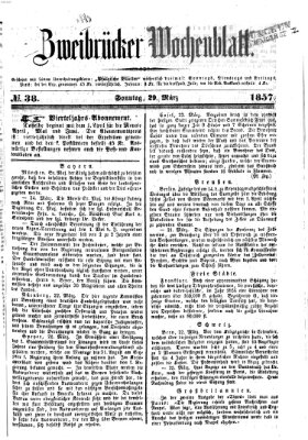 Zweibrücker Wochenblatt Sonntag 29. März 1857