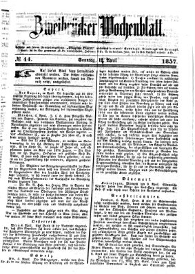 Zweibrücker Wochenblatt Sonntag 12. April 1857
