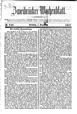 Zweibrücker Wochenblatt Dienstag 1. Dezember 1857