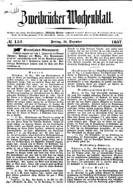 Zweibrücker Wochenblatt Freitag 18. Dezember 1857