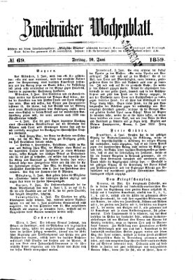 Zweibrücker Wochenblatt Freitag 10. Juni 1859