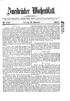 Zweibrücker Wochenblatt Dienstag 27. September 1859