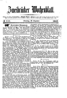 Zweibrücker Wochenblatt Dienstag 27. Dezember 1859