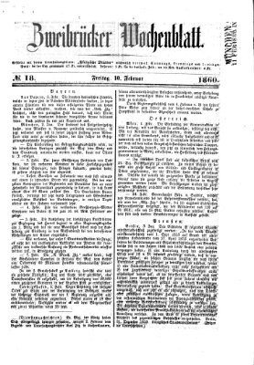 Zweibrücker Wochenblatt Freitag 10. Februar 1860