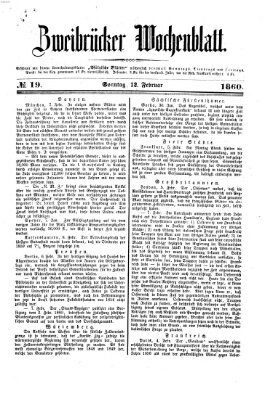 Zweibrücker Wochenblatt Sonntag 12. Februar 1860