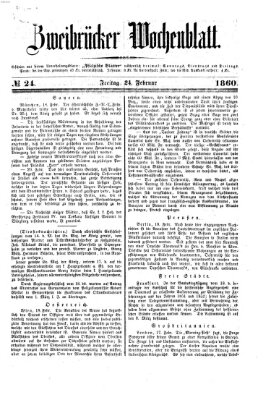 Zweibrücker Wochenblatt Freitag 24. Februar 1860