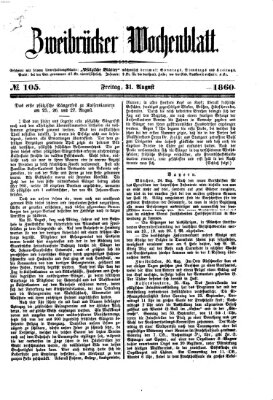 Zweibrücker Wochenblatt Freitag 31. August 1860