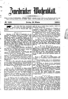 Zweibrücker Wochenblatt Freitag 12. Oktober 1860