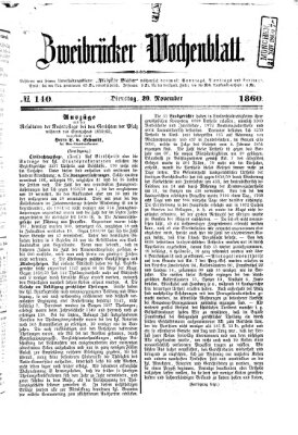 Zweibrücker Wochenblatt Dienstag 20. November 1860