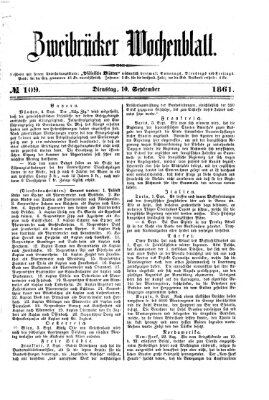 Zweibrücker Wochenblatt Dienstag 10. September 1861
