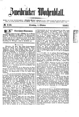 Zweibrücker Wochenblatt Dienstag 1. Oktober 1861