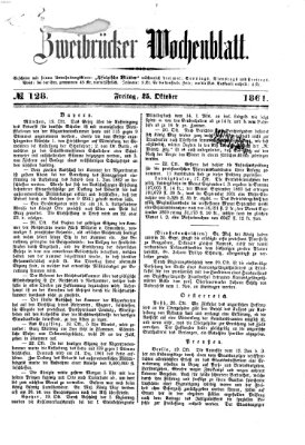 Zweibrücker Wochenblatt Freitag 25. Oktober 1861