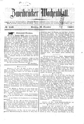 Zweibrücker Wochenblatt Sonntag 22. Dezember 1861
