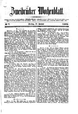 Zweibrücker Wochenblatt Freitag 17. Januar 1862