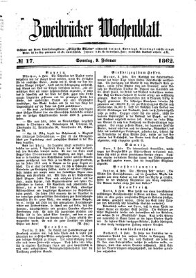 Zweibrücker Wochenblatt Sonntag 9. Februar 1862