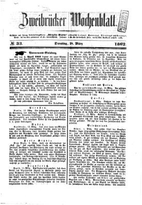Zweibrücker Wochenblatt Dienstag 18. März 1862