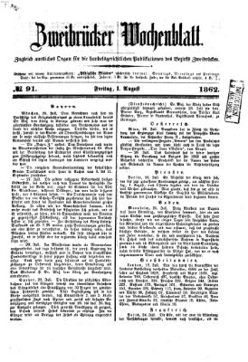 Zweibrücker Wochenblatt Freitag 1. August 1862
