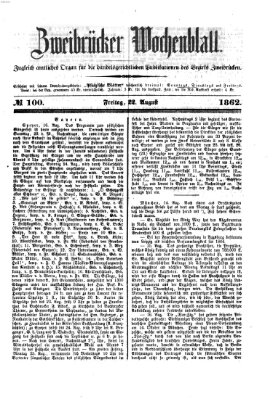 Zweibrücker Wochenblatt Freitag 22. August 1862