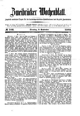 Zweibrücker Wochenblatt Dienstag 9. September 1862