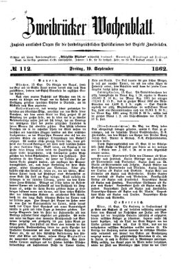 Zweibrücker Wochenblatt Freitag 19. September 1862