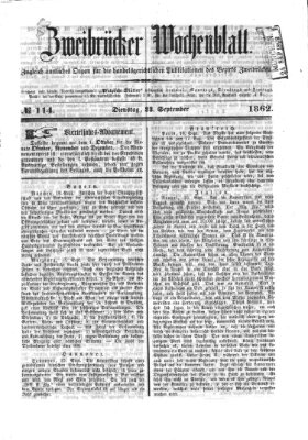 Zweibrücker Wochenblatt Dienstag 23. September 1862