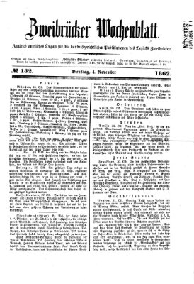 Zweibrücker Wochenblatt Dienstag 4. November 1862