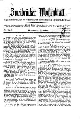 Zweibrücker Wochenblatt Sonntag 30. November 1862