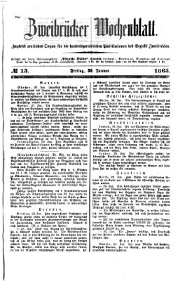 Zweibrücker Wochenblatt Freitag 30. Januar 1863
