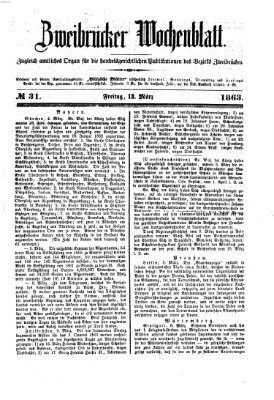 Zweibrücker Wochenblatt Freitag 13. März 1863