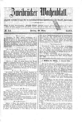 Zweibrücker Wochenblatt Freitag 20. März 1863