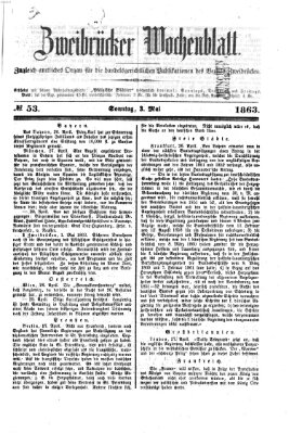 Zweibrücker Wochenblatt Sonntag 3. Mai 1863