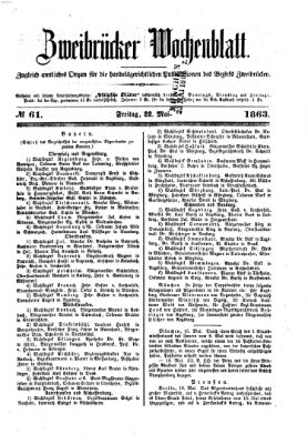 Zweibrücker Wochenblatt Freitag 22. Mai 1863