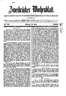 Zweibrücker Wochenblatt Freitag 19. Juni 1863