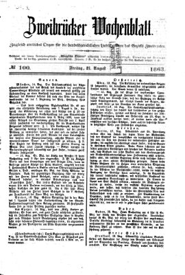 Zweibrücker Wochenblatt Freitag 21. August 1863