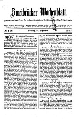 Zweibrücker Wochenblatt Sonntag 27. September 1863
