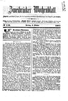 Zweibrücker Wochenblatt Freitag 2. Oktober 1863