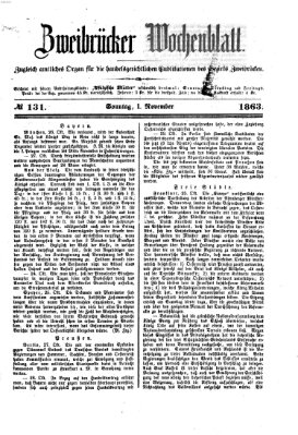 Zweibrücker Wochenblatt Sonntag 1. November 1863