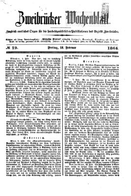 Zweibrücker Wochenblatt Freitag 12. Februar 1864